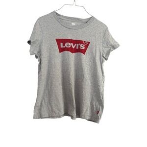 Levi's Gray Red Logo T Shirt Women's Size Medium M Made in Turkey